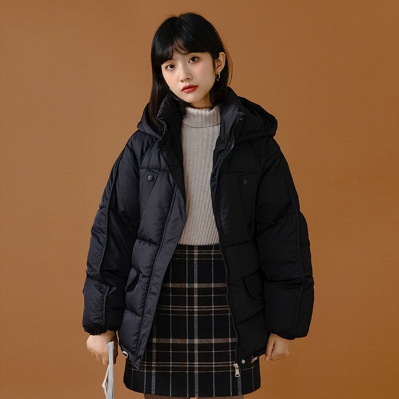 Doudoune à capuche pour femme, manteau court, ample, col montant, style coréen, nouvelle collection hiver