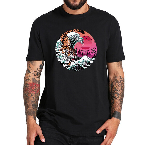 Dimensione ue surf su Kanagawa Tiger T-shirt ispirata grafica giapponese Camiseta Cotton Tee Shirt EU