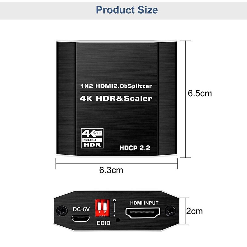 HDMI-compatible Splitter One Input Two Output 2.0 Audio Decoding 4K*2K HD Video High Quality Dolby Atmos Audio Support