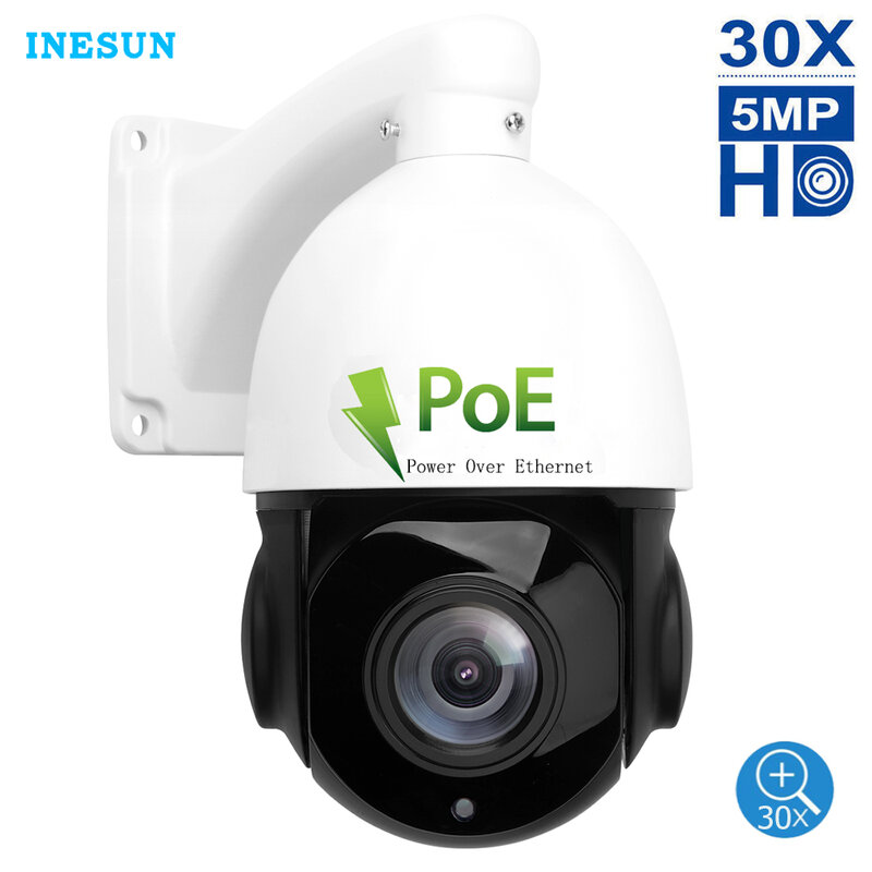 Inesun — Caméra de surveillance dôme extérieure PTZ IP PoE Ultra HD 5MP, dispositif de sécurité, avec zoom x30, fonction pan/tilt et codec H.265, compatibilité Dahua Hikvision