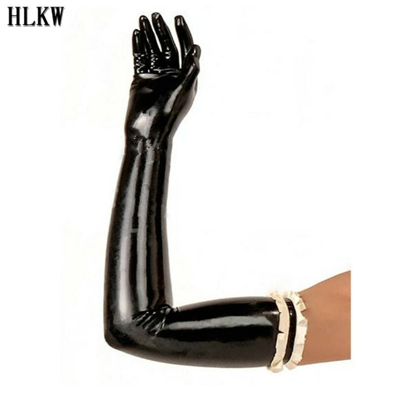 Сексуальные Длинные бесшовные перчатки для взрослых, полностью закрывающие руки с аппликацией, черные цвета, 100% натуральные перчатки ручно...