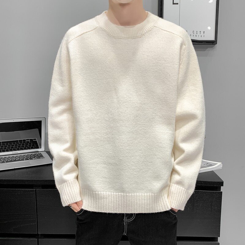 Suéter básico simple para hombre, jersey de cuello redondo de manga larga, suelto e informal, color sólido, otoño e invierno, 2021
