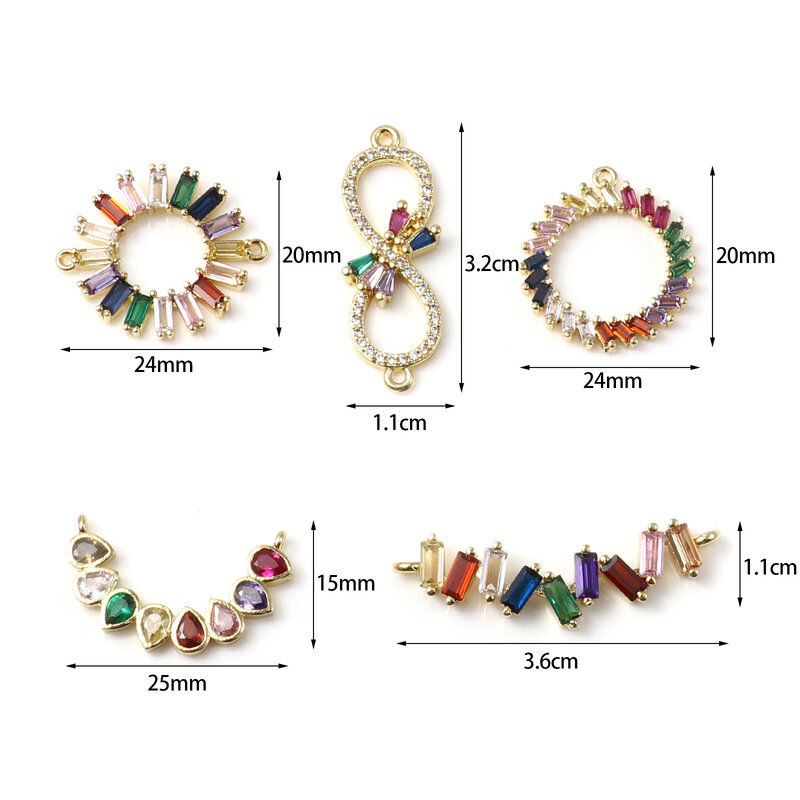 Konektor Tembaga Warna Emas Logam Multiwarna Kubik Zirkonia Jimat DIY Membuat Kalung Gelang Wanita Perhiasan Temuan, 1 Buah