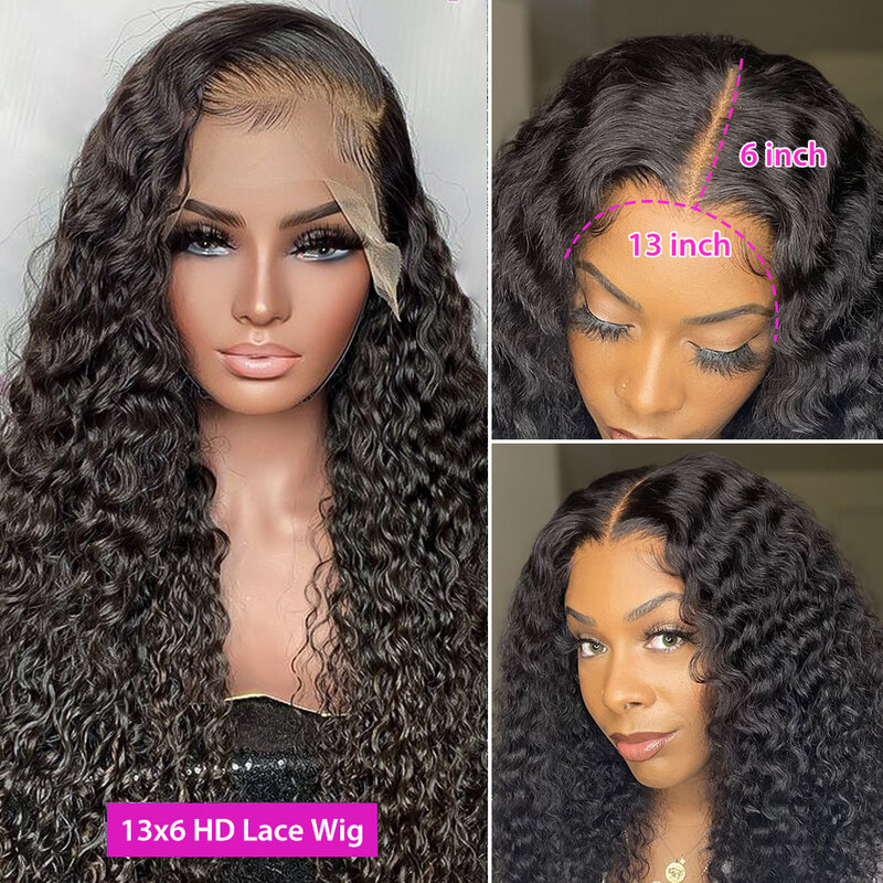 Perruque Lace Front Wig Deep Wave Naturelle, Cheveux Humains, 13x6, 13x4, 30-34 Pouces, pour Femme Africaine