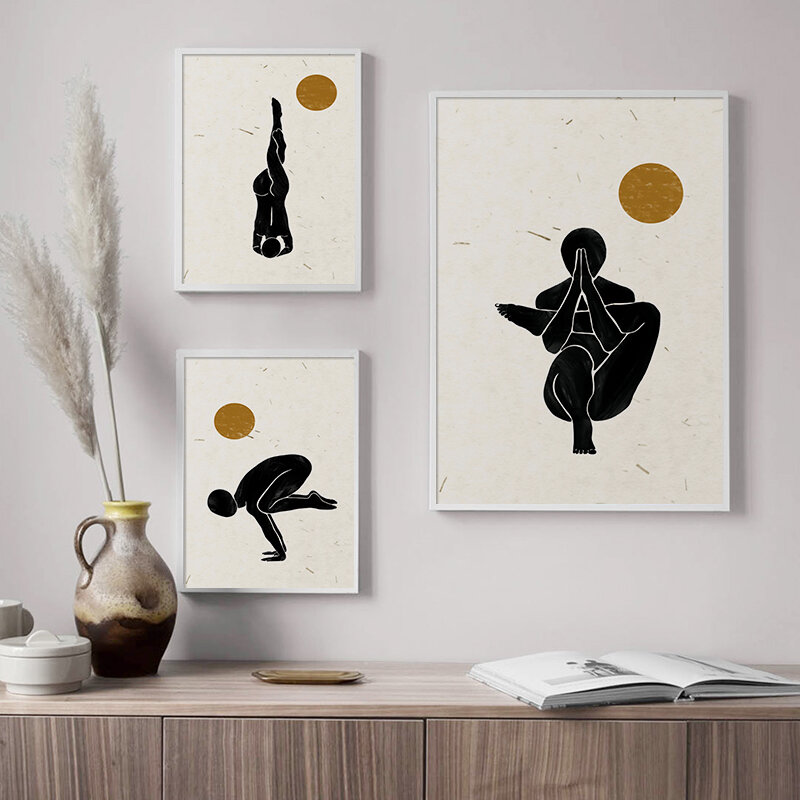 Póster de Yoga abstracto minimalista, pintura en lienzo, estilo bohemio de pared de imágenes artísticas, decoración para sala de estar y salón