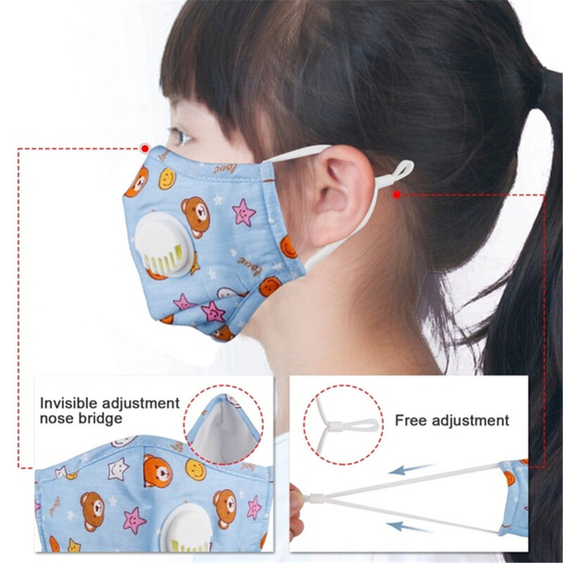 3 pçs máscara de criança pm2.5 filtro respirador máscara de respiração válvula anti poeira protetora reciclar máscara de boca reutilizável para crianças miúdo