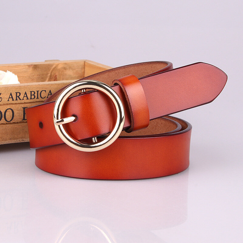 Cinturón de cuero auténtico para mujer, cinturón de hebilla de Pin, estilo Hipster, informal, de aleación, Vintage, Popular, 100%
