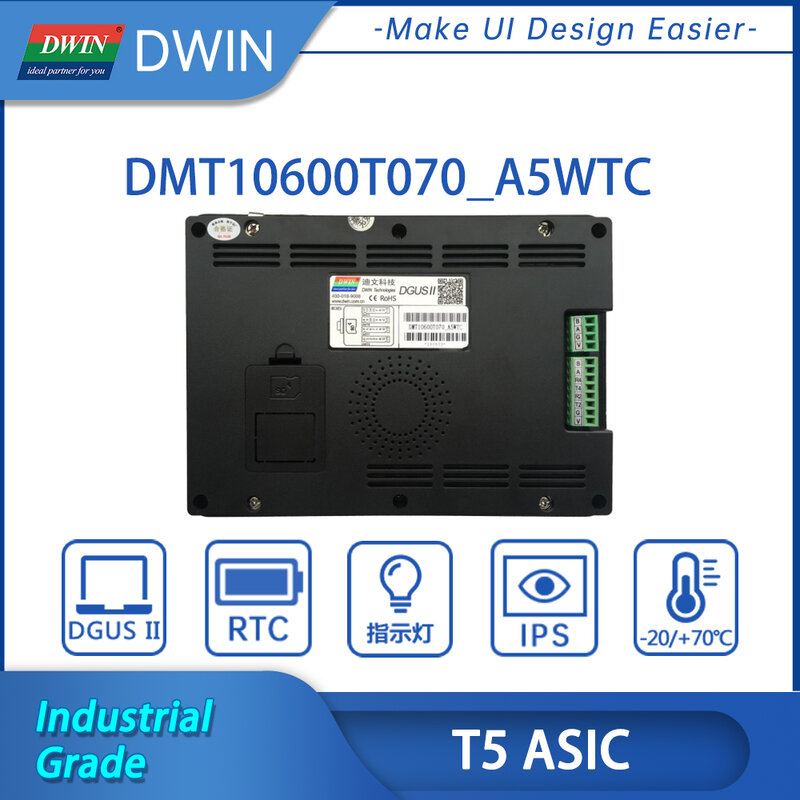 DWIN 7 بوصة UART شاشة الكريستال السائل TFT HMI شاشة تعمل باللمس ، IPS 1024*600 ، DGUS LCM وحدة 65K الألوان ، الصف الصناعية DMT10600T070_A5WTC