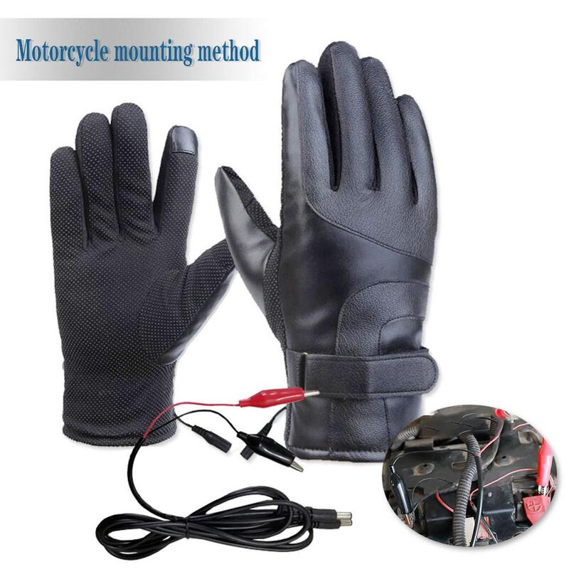 1ペア加熱された手袋puレザー冬電気熱手袋加熱された手袋防水オートバイの手袋