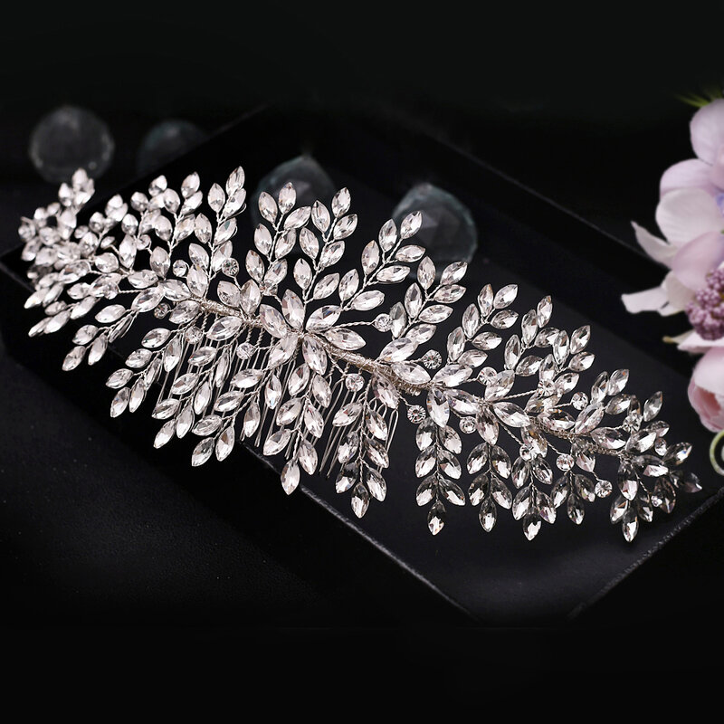 Aksesori Pernikahan Buatan Tangan Perak Mawar Emas Vintage Hiasan Kepala Pengantin Sisir Rambut Kristal Berkilau Perjamuan Elegan