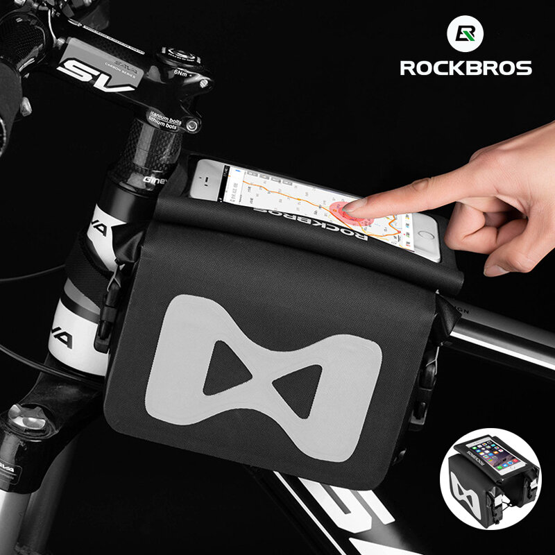 ROCKBROS Bag Waterproof Front Frame Bag Cycling Bicycle Waterproof 6.2Inch Top Tube Frame Pannier Mobile Phone Touch Screen Bag