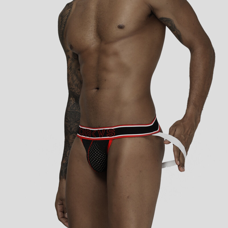 ORLVS — Slips sexy à bretelles jockstrap pour hommes, pochette, sous-vêtement en coton, en maille, string pour homosexuel