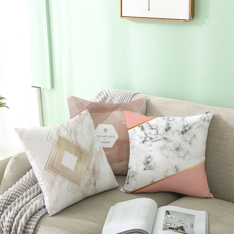 Krótka marmurowa geometryczna poduszka pokrywa dekoracje na sofę do domu salon poduszka 45*45 poszewka na poduszkę rzut poliestrowy Home Decor poszewka na poduszkę