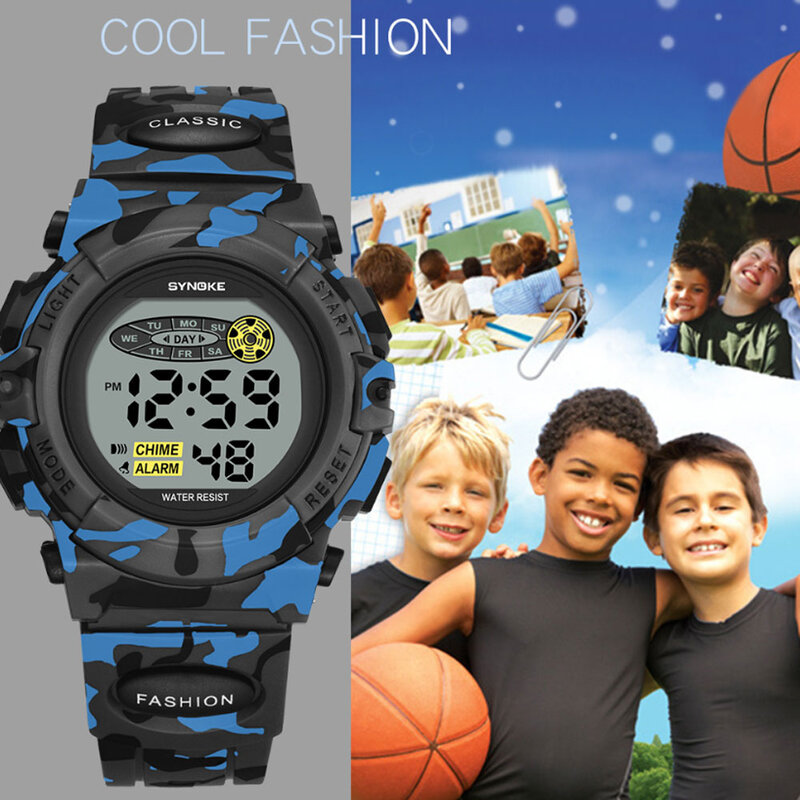 สีนักเรียนนาฬิกาอิเล็กทรอนิกส์Casual Camouflage LEDนาฬิกาดิจิตอลนาฬิกาปลุกกีฬานาฬิกาข้อมือเด็กของขว...