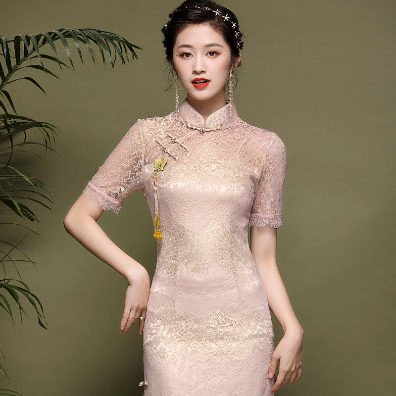 صيف 2021 جديد الإناث النمط الصيني يونغ الدانتيل تحسين فستان شيونغسام فستان صيني