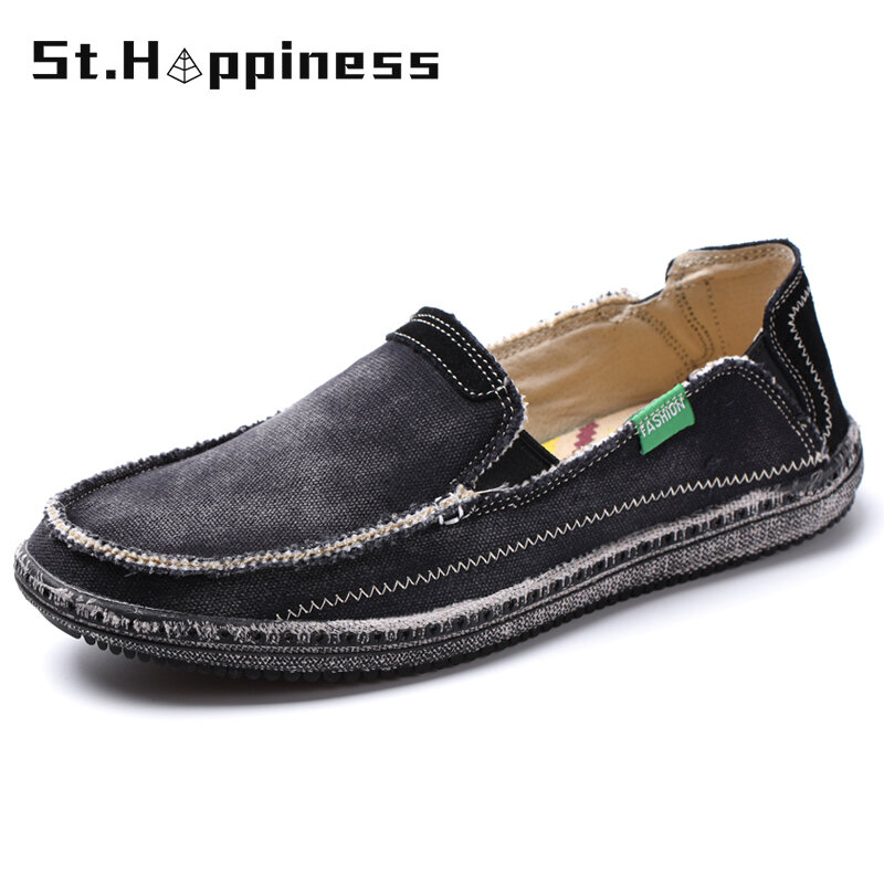 2021 Summer New Men's Denim Canvas Shoes Lightwight Breathable Beach Shoes Fashion Casual Slip-On Soft Flat Loafers Big Size Hot