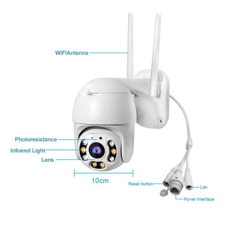 2MP PTZ WiFi IP 1080P Outdoor 4X Digital Zoom Security CCTV Camera AI Human Detect Auto Tracking YIIOT APP Alexa Google Camera