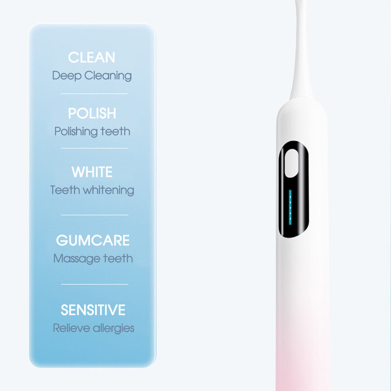 [Boi] USB Rechargeable Charge LCD Screen IPX7 Waterproof Smart Sonic Electric Toothbrush 5 Mode Oral Care Teeth Brush for Adult
