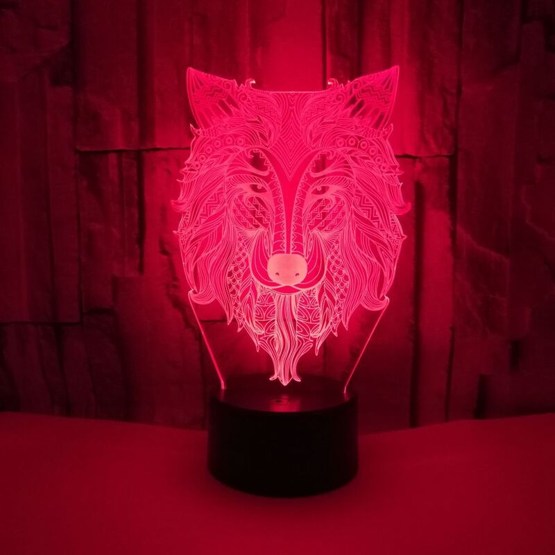 Lobo 3d lâmpada colorida toque de controle remoto led night light brinquedos presente animal criativo pequena lâmpada mesa quarto decoração nightlight