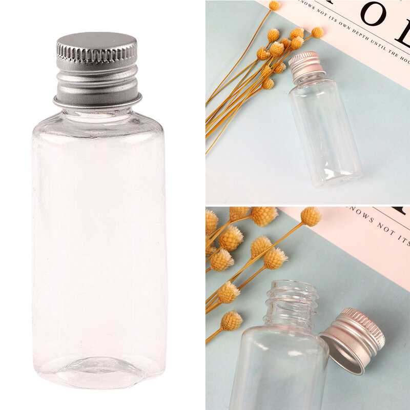 Botella de plástico vacía transparente con tapón de rosca de aluminio, botella de viaje portátil para cosméticos, loción, crema, 5ml/10ml/20ml/30ml