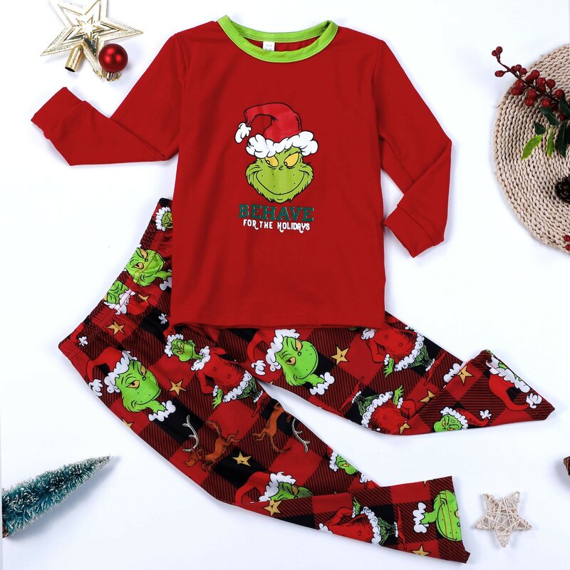 Pijamas de natal para meninos grinch casual solto família pijamas de duas peças terno conjuntos de ropa a juego família sleepwear l * 5