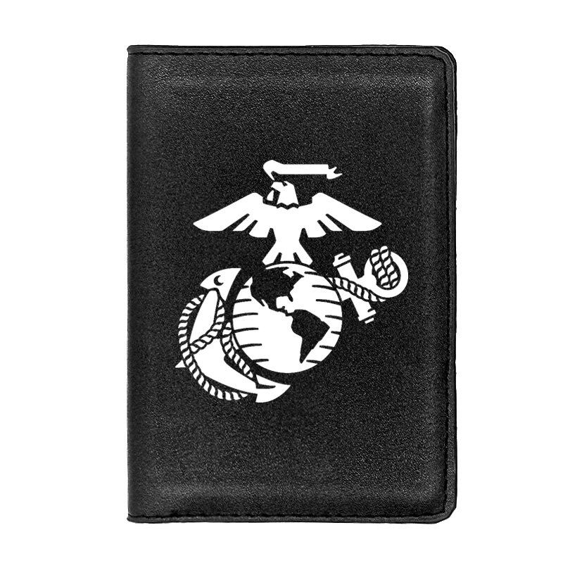 Funda de pasaporte de cuero de alta calidad, estampado clásico del Cuerpo de Marines, novedad