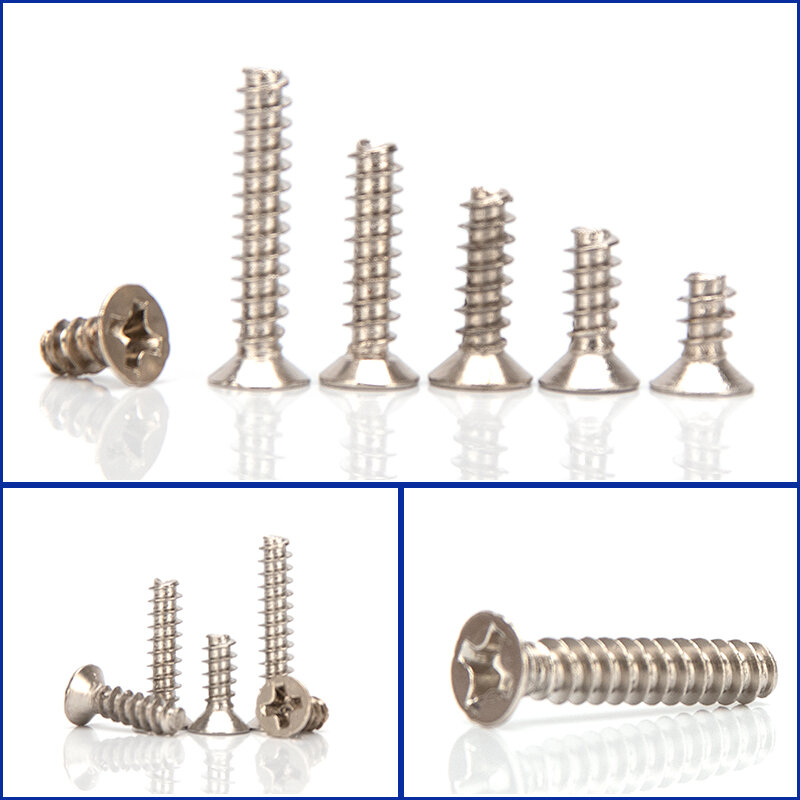 M1.4-M2.3 Nickel Plated Countersunk Head Flat Tail Self-Tapping Screw Cross Recessed Machine Screw Phillips Head Metric Bolts