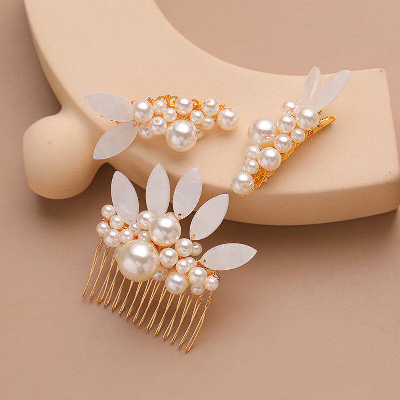 Molans 1Set Leaves Pearl Wedding Hair Combs Hair Accessories for Bridal Hair Clips Headpiece Women Bride Hair ornaments Jewelry