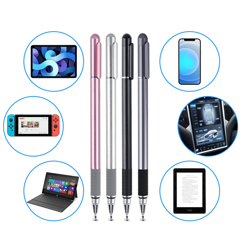 Penna Touch Screen 2 in 1 penne per Tablet con disegno a stilo per telefono Android ios matita in fibra capacitiva per Laptop universale ad alta precisione
