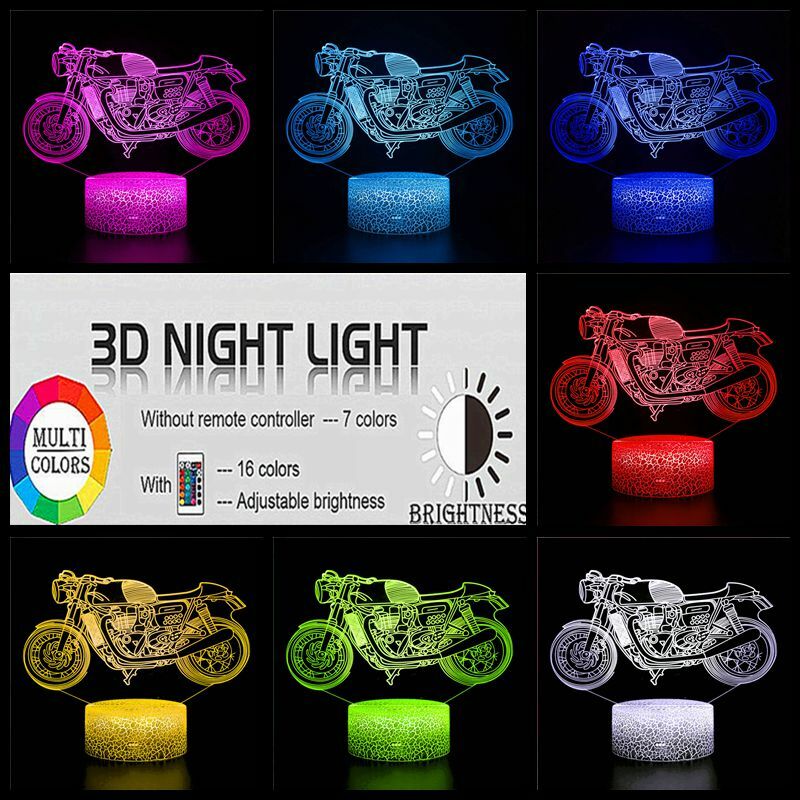 دراجة نارية باردة LED ليلة ضوء غرفة نوم الأطفال الديكور هدية عيد ميلاد الأطفال مكتب مذاكرة ثلاثية الأبعاد ضوء دراجة نارية sp