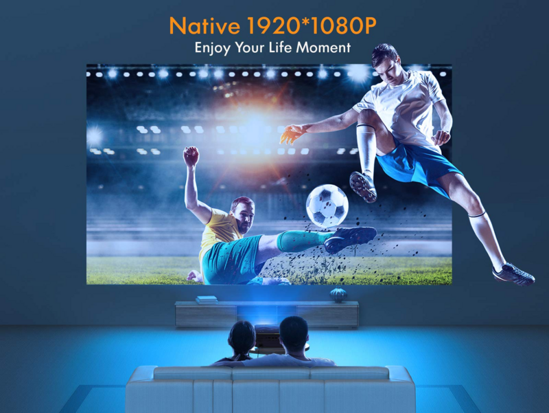 Projektor, APEMAN Native 1920x1080P HD przenośny projektor, wsparcie 4K, 300 "ekran do kina domowego, film na zewnątrz