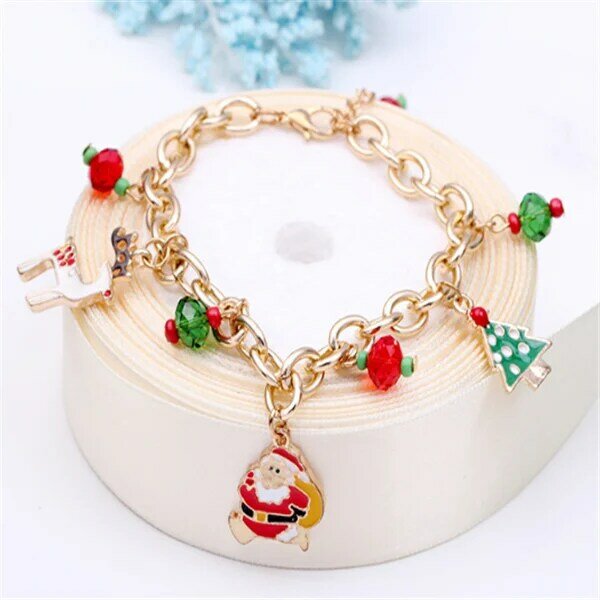 Bracelet de noël en alliage de verre, perles, arbre de noël, élan, breloques, cadeau, ornements, bijoux, nouvel an, 2022