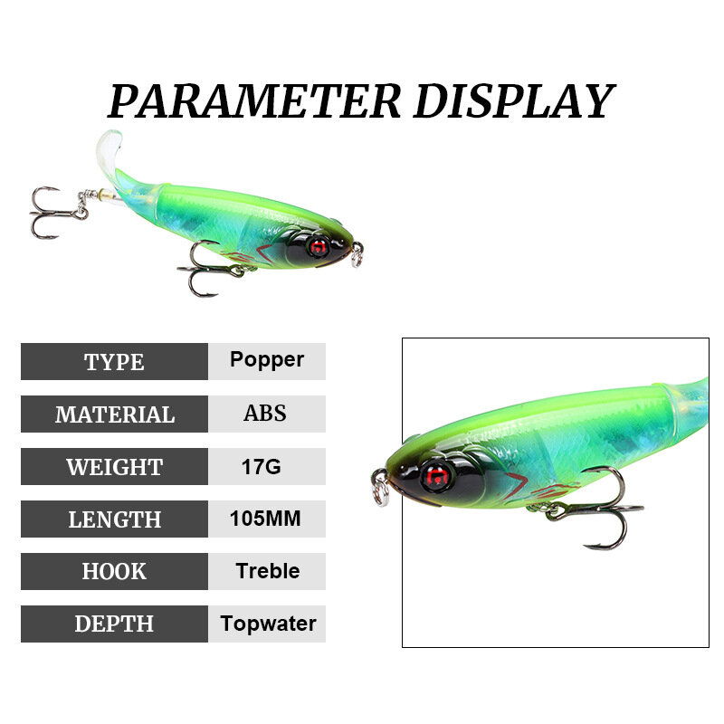 Crankers-Leurre rigide whopper plopper, appât Élrotatif, idéal pour la pêche en surface, 10.5cm, 17g, 1 unité