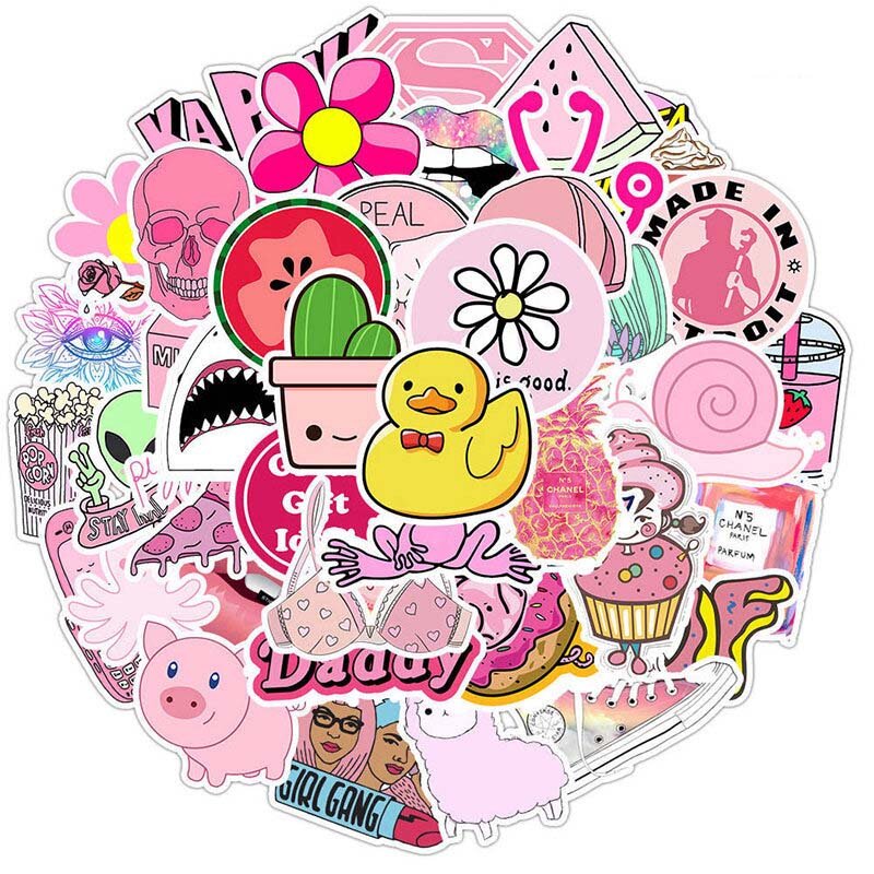 Paquete de pegatinas Vsco de verano para niños, Stiker de Anime de chica rosa para computadora portátil, nevera, teléfono, monopatín, maleta, 50 uds.