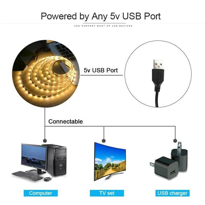 USB LED franja de TV Luz de cinta LED Flexible de cinta SMD3528 DC 5V tira de luz LED 50CM 1M 2M 3M 4M 5M RGB Ledstrip para PC