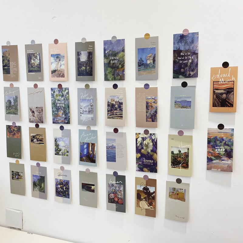 30 arkuszy Ins sztuka Retro dekoracyjne karty świat znane obrazy pocztówki zakładki Diy wyposażenia domu naklejka ścienna w tle