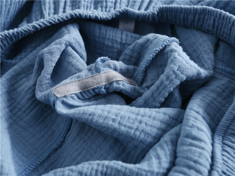 Primavera e outono novos pijamas masculinos calças de manga comprida 100% algodão crepe abotoado plus size conjunto de roupa de dormir lapela