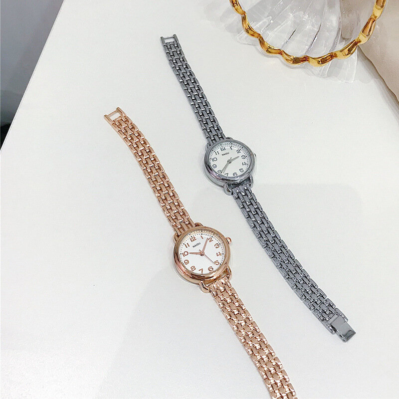 Rosa de ouro liga prata relógios femininos moda casual feminino quartzo relógios com simples número dial retro senhoras relógio w9837