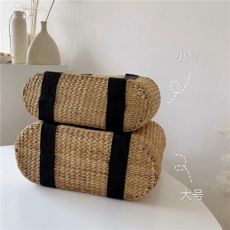 Boêmio preto listrado palha feminina bolsa artesanal palha cesta tote sacos para mulheres verão praia tecido bolsa de ombro feminina