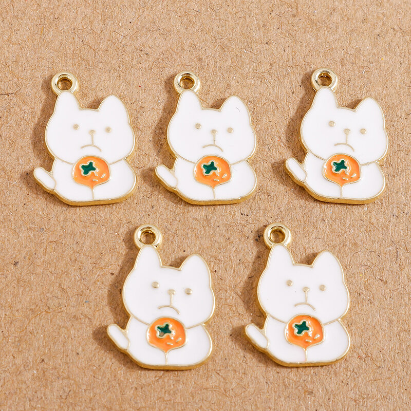 10pcs 14*19mm Enamel Sad Cat Charms for Jewelry Making Alloy Fruit Orange Charms Necklaces Earrings Pendants Crafts Accessories