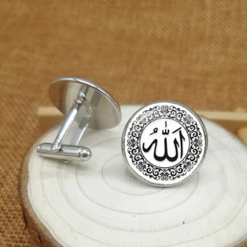 Wen muçulmano allah sinal botão de mão árabe islâmico vidro cabochão abotoaduras moda masculina moletom dom religioso abotoaduras