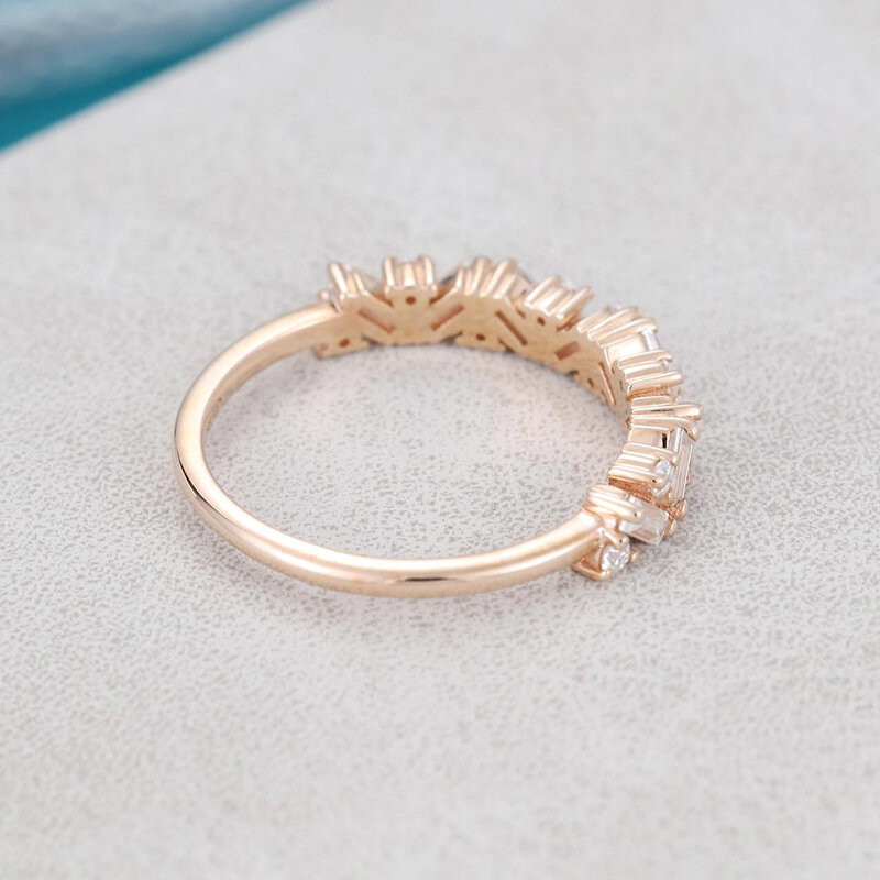 CxsJeremy Độc Đáo Nửa Vĩnh Cửu Baguette Cắt Moissanite Cưới Ban Nhạc Vàng 14K Moissanite Nhẫn Đính Hôn Phù Hợp Với Ban Nhạc