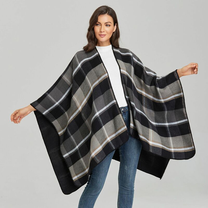 2021 Winter Warmen Plaid Kaschmir Schal Schal Frauen Luxus Marke Ponchos Mantel Damen Dicke Wraps Capes Pashmina Decke Femme