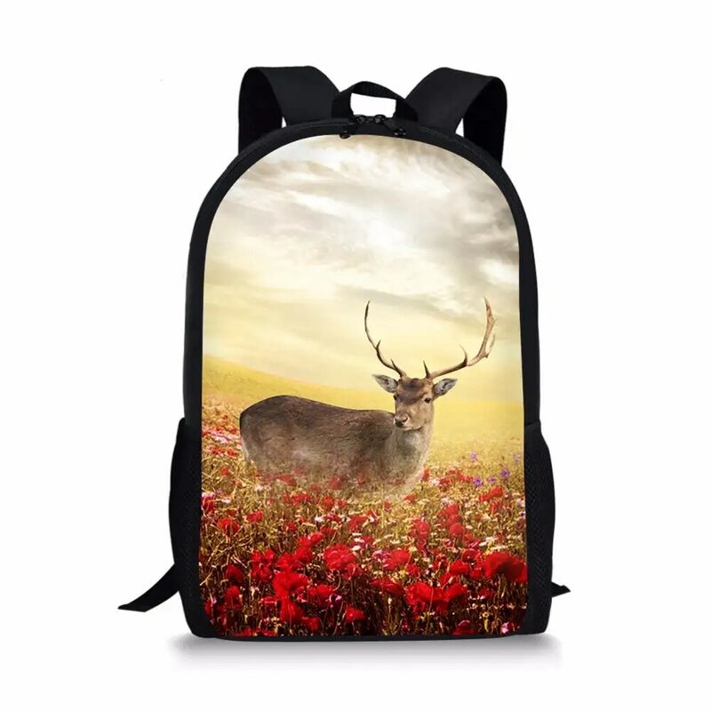 HaoYun-mochila escolar con estampado de ciervo para niños pequeños, morral de viaje con estampado de dibujos animados de animales Kawaii