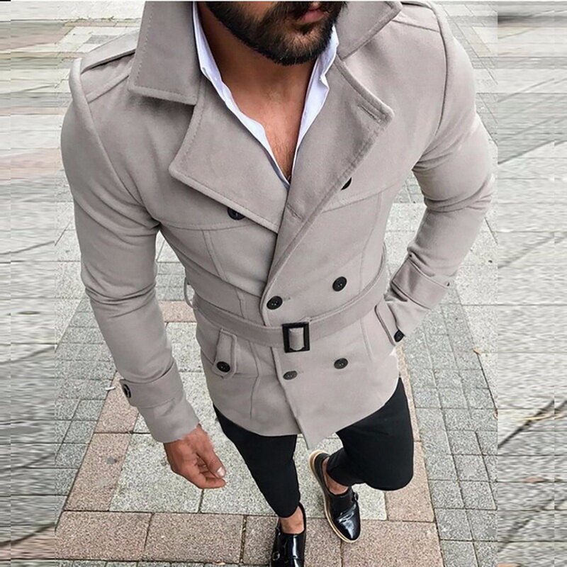 Veste coupe-vent à manches longues pour homme, Trench-Coat, coupe-vent, à la mode, à boutons chauds, automne-hiver, 2021