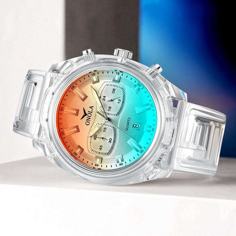 Transparent Plastic Men's watches ONOLA 2021 NEW Brand fashion dresse unique sport watch men women waterproof quartz mens watch