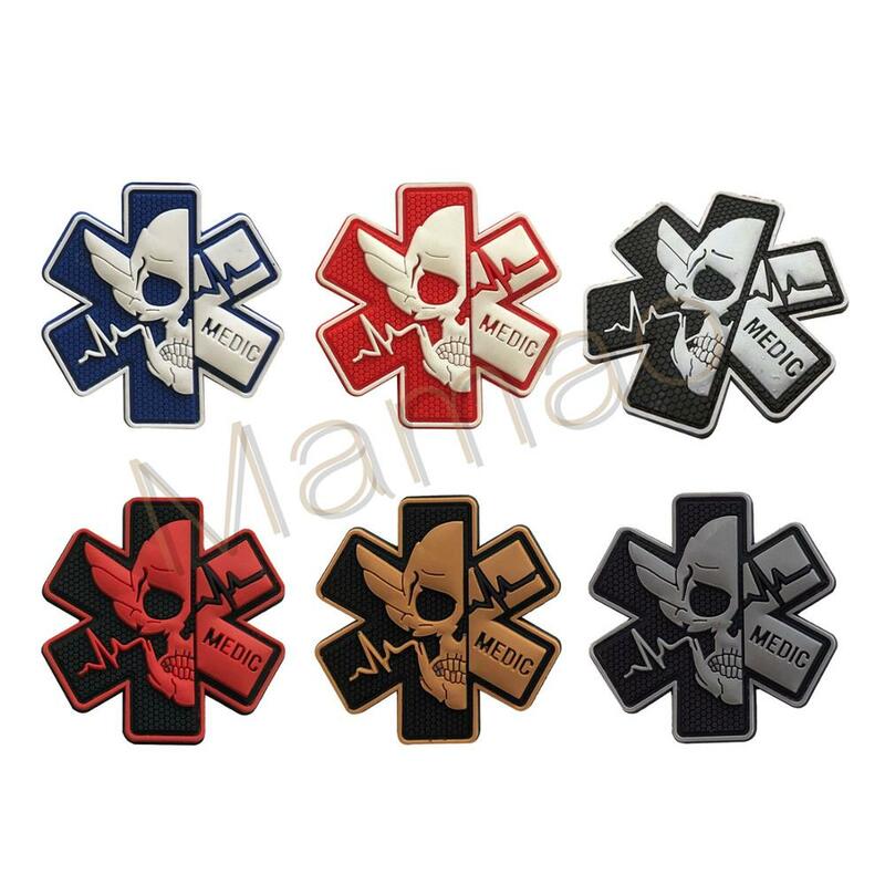 Parche médico 3D de PVC, parche médico de goma paramédico, EMT MED, primeros auxilios, Calavera táctica, militar, gancho, sujetadores de bucle, insignia