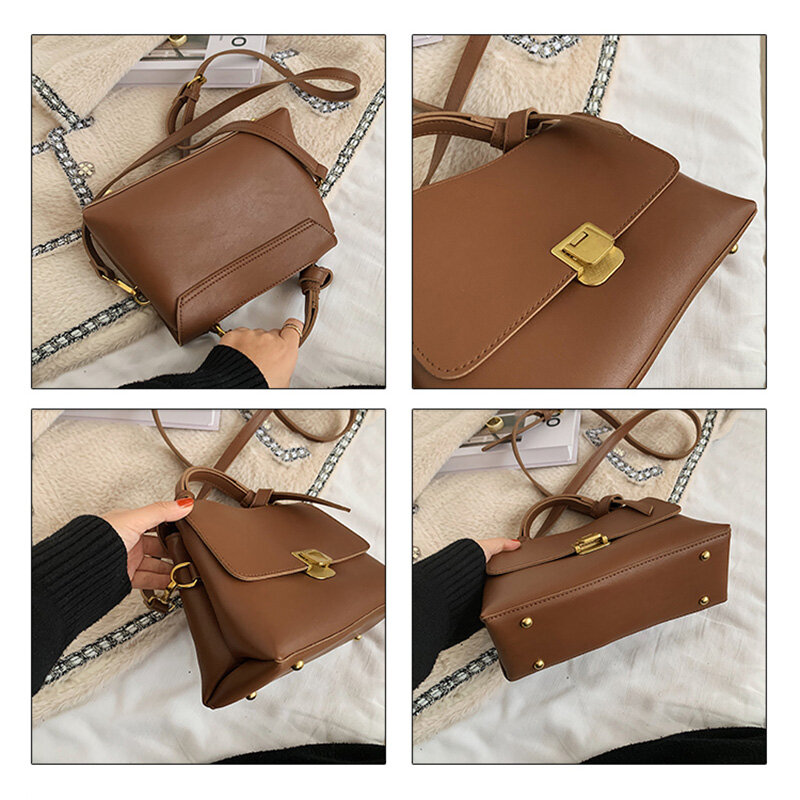 Solid Color Soft Waterproof Leather Shoulder Bags for Womens 2021 New Handbags Casual Concise Chain Crossbody Bag Sac A Main