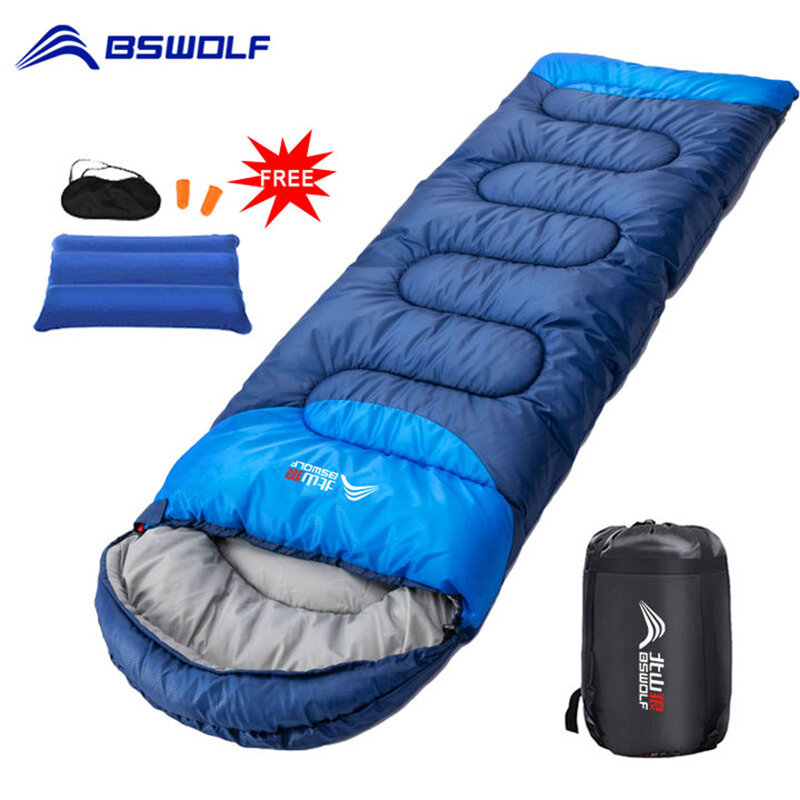 BSWOLF śpiwór kempingowy Ultralight wodoodporny 4 sezon ciepły kopertowy plecak śpiwór na zewnątrz podróże piesze wycieczki
