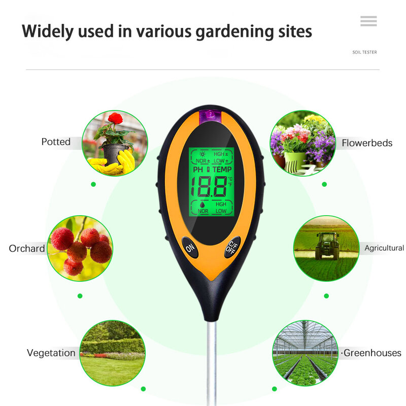 Tester PH del suolo 4 In 1 PH Tester di acidità dell'umidità leggera Kit misuratore di umidità del suolo vegetale per strumenti di analisi dei fiori da giardino